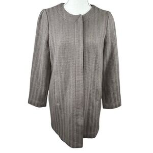 Talbot's aupe Gray Brown Long Blazer Jacket Size 6P Car Coat Textured